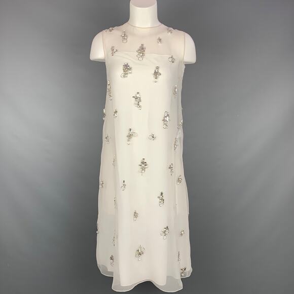 GIVENCHY SS 2021 Size 4 Cream Polyester Crystal Embellished Organza Shift Dress - Picture 1 of 9